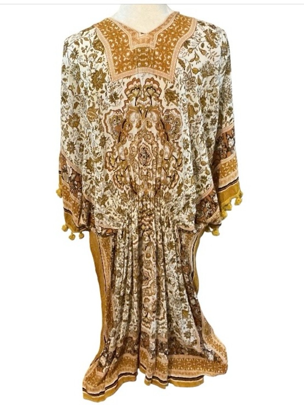 Vince Camuto Boho Kimono Cardigan Tassel Cover Up Goldenrod Beach OS M/L